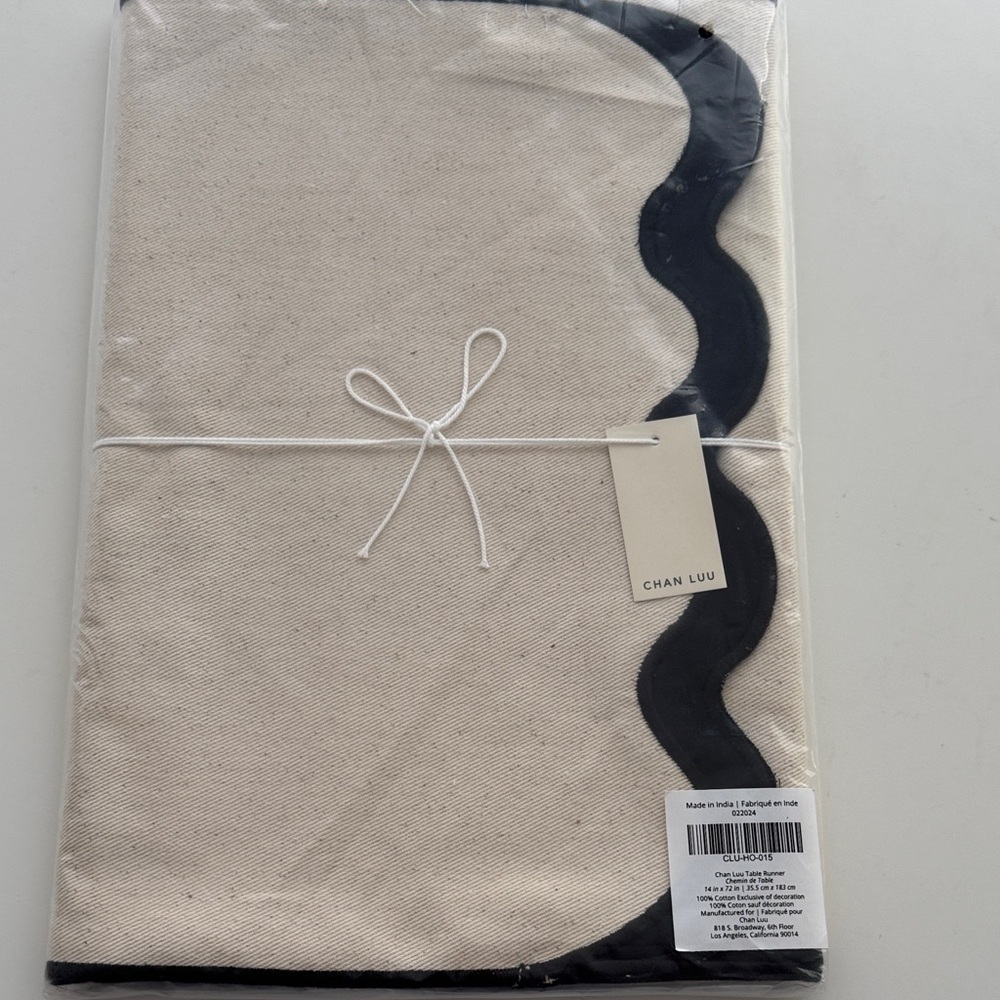Chan Luu Cream Table Runner with Black Scalloped Trim